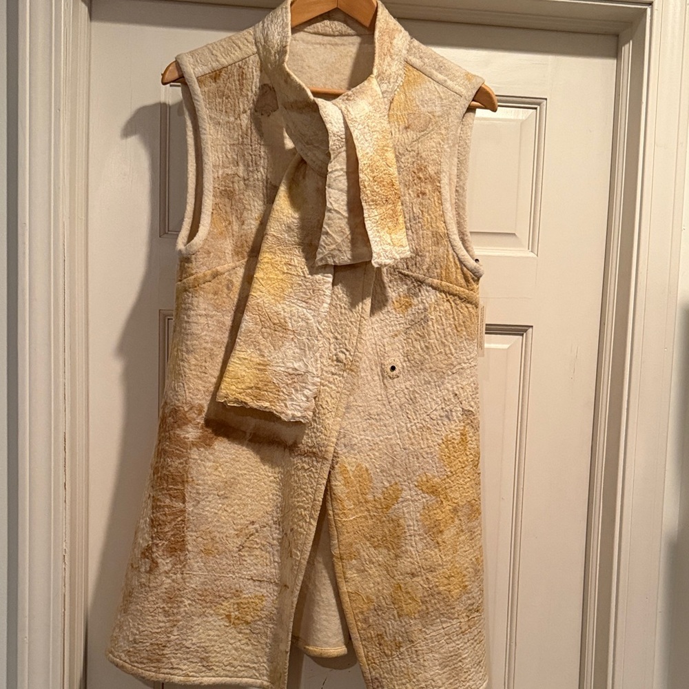 Hand felted wool/silk eco dyed Sleeveless Textured Vest with Scarf One of a kind
